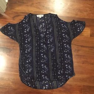 Pink rose cold shoulder V neck top